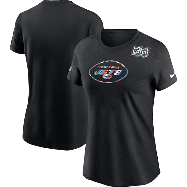Women's New York Jets Black NFL 2020 Sideline Crucial Catch Performance T-Shirt(Run Small)